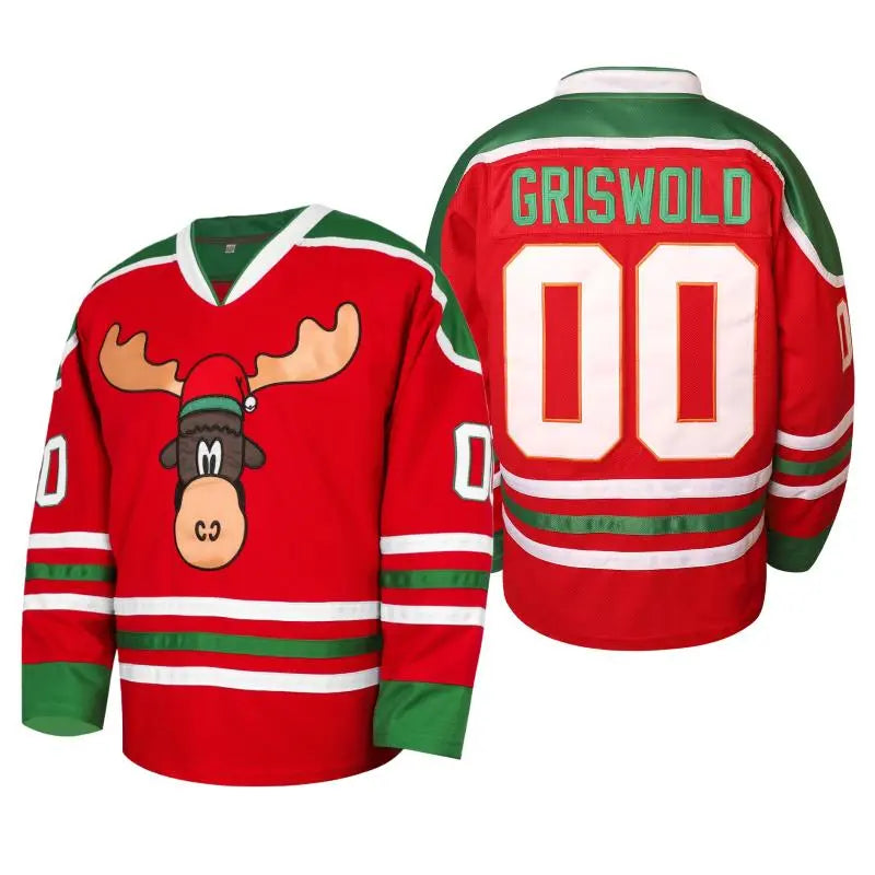 #00 Griswold Movie Stitched Men's Hockey Jersey, White Long-Sleeve Quick-Dry Casual Sports Top with Twill Lettering, Mesh Breathability, Machine Washable for 90s Jersey Parties, Halloween