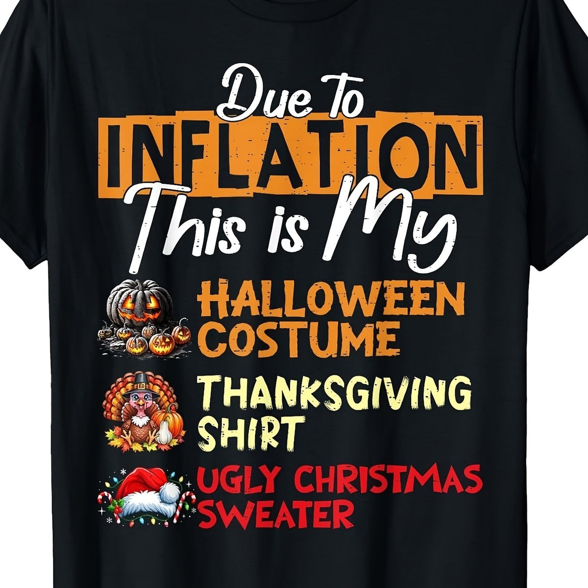 Mens Womens Funny Inflation Humor T Shirt Retro Suitable for Halloween Costume Thanksgiving Shirt Machine Washable Round Neck Casual Top for Fall Season Apparel