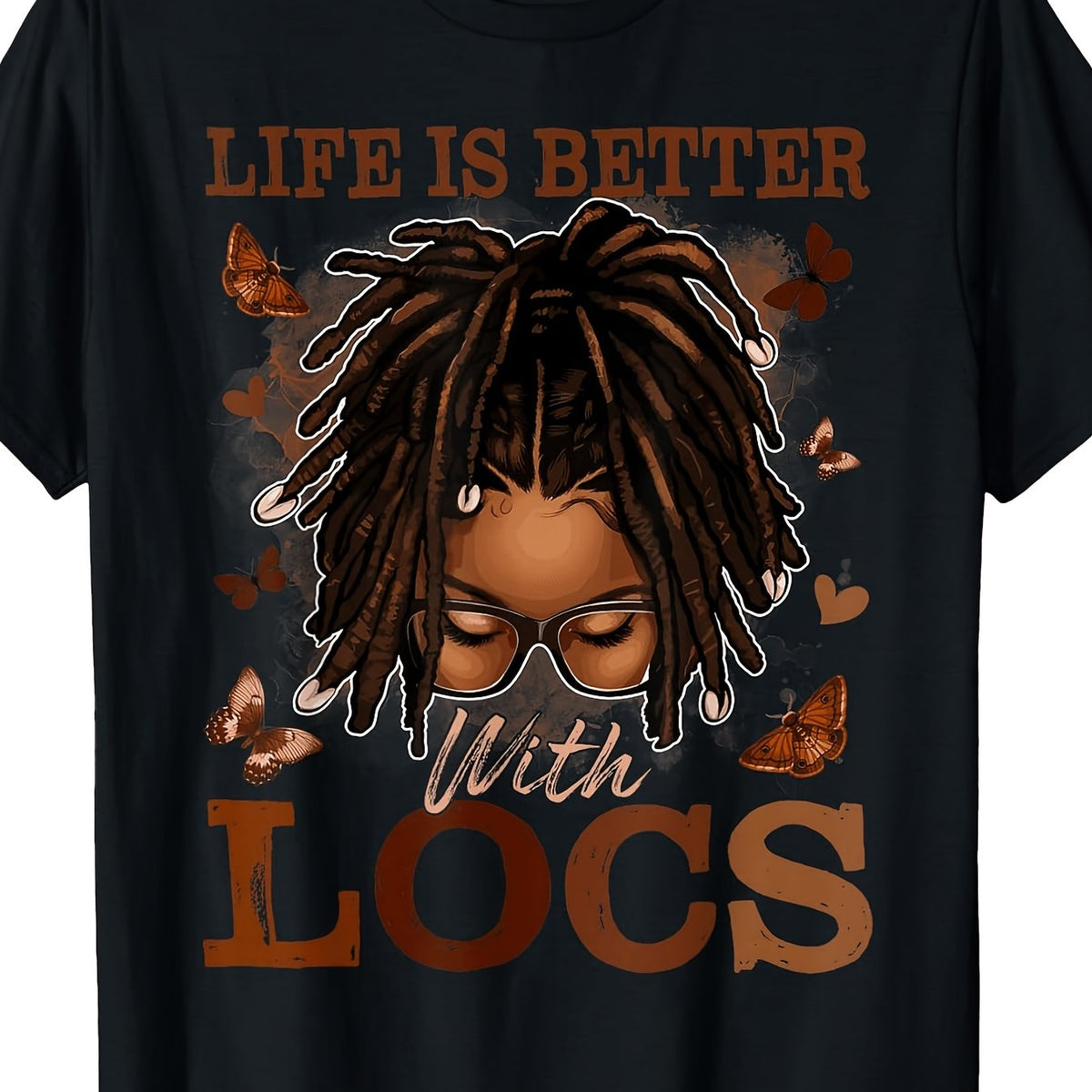 Life Is Better with Locs T Shirt for Women Girls Butterfly Graphic Tee Men'S Quick Dry Polyester T-Shirt Breathable Lightweight Summer Casual Crew Neck Wrinkle Free Solid Color for Office Gym Daily Wear
