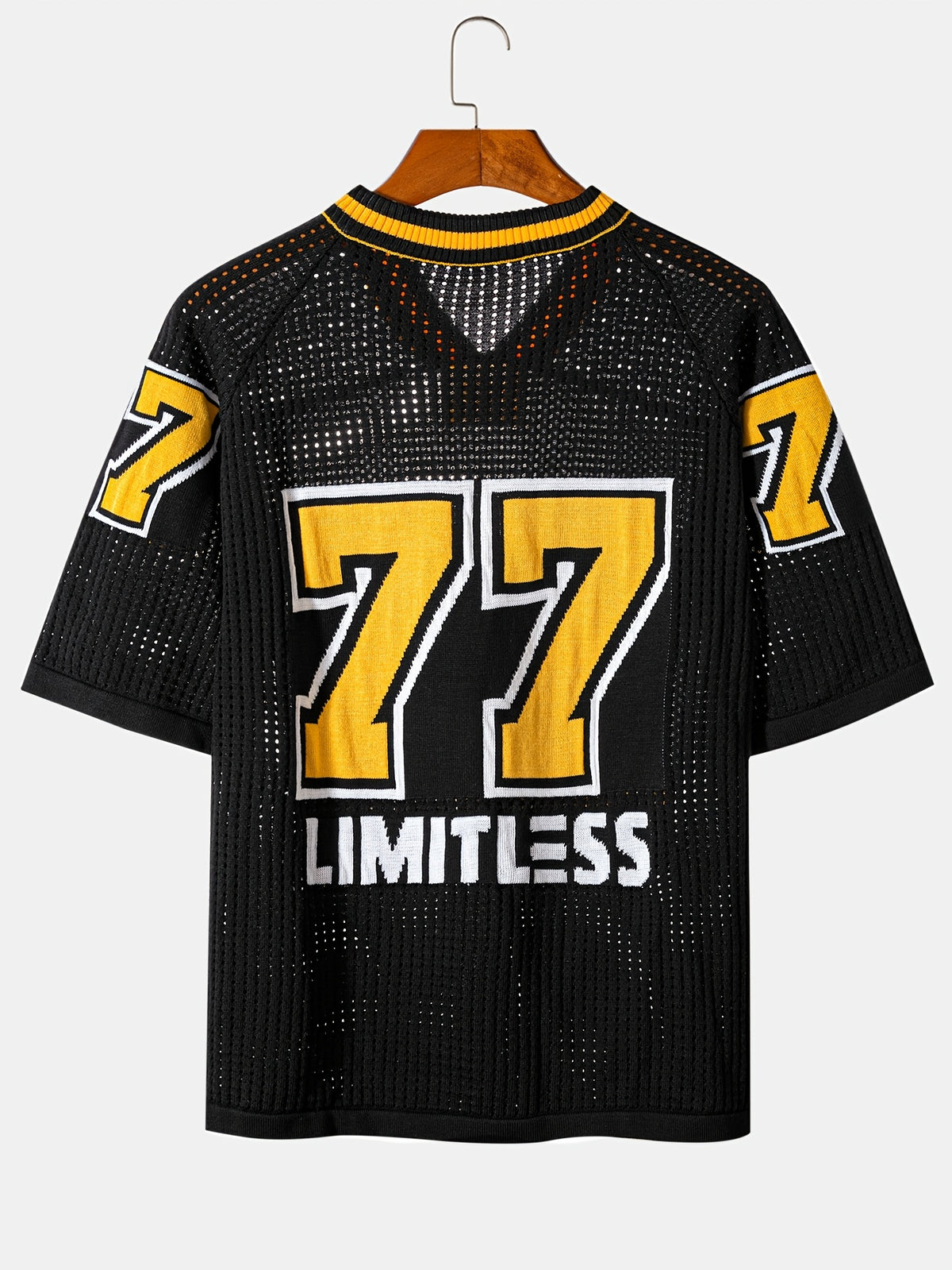 Chuan Ye Yi Selected Product - Mesh V-Neck Loose Fit Casual Fashion Rugby Jersey Style Short Sleeve Pullover Knitwear