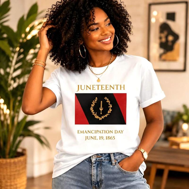 Juneteenth Printed Graphic Tee, Casual Unisex Shortsleeve Round Neck Shirt for Emancipation Day Celebration, Fitted, Streetwear, Top