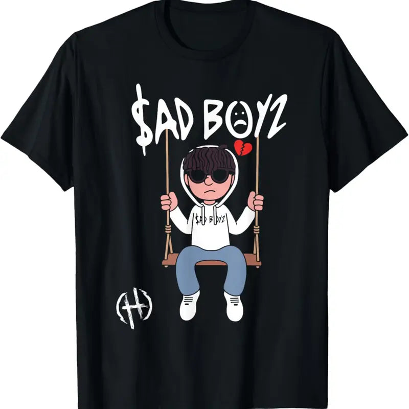 Men's Classic Streetwear Short-Sleeved Cotton-Polyester T-Shirt - Sad Boys Mente Positiva Graphic Print, Soft Breathable Fabric, Loose Crew Neck, All-Seasons Machine-Washable Casual Tees for Casual Outings