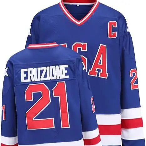 Male Miracle Movie Hockey Jersey, Stitched Letters & Numbers, Blue, S-XXXL, Athletic Breathable Polyester Mesh, Long Sleeves, for Daily Life & Jersey Parties