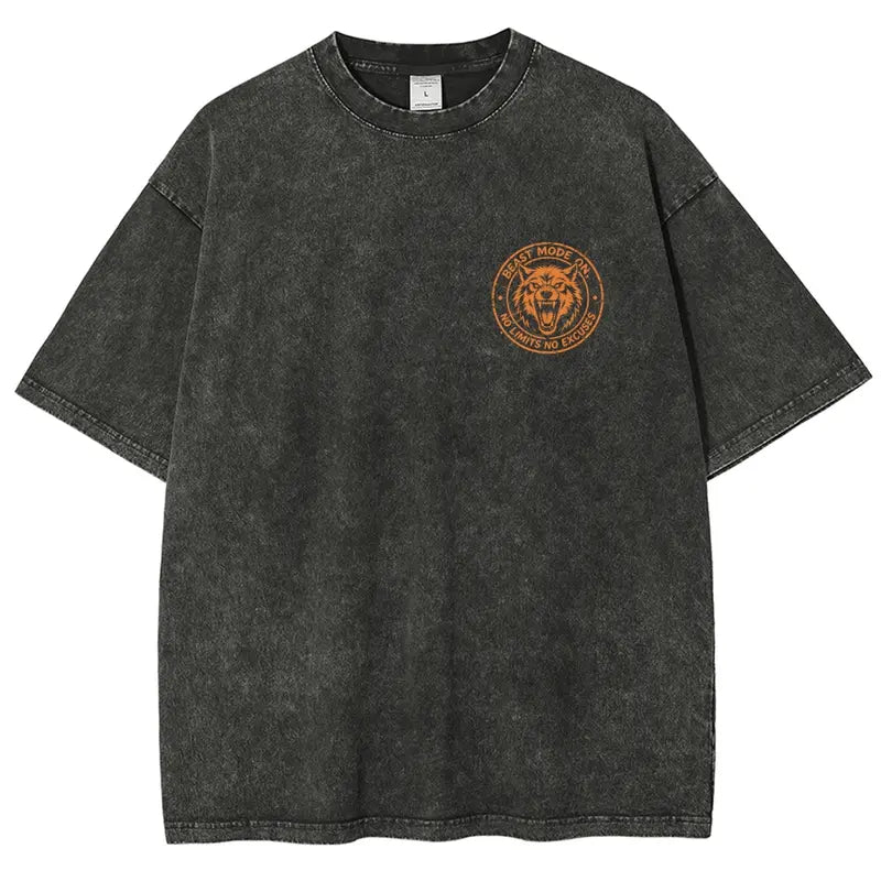 Men's Unisex Wolves Print Oversized Batik Cotton Tee - Top, Vintage Micro Elastic Fabric, Pre-Shrunk Super Soft Streetwear, Back to School First Day Outfits