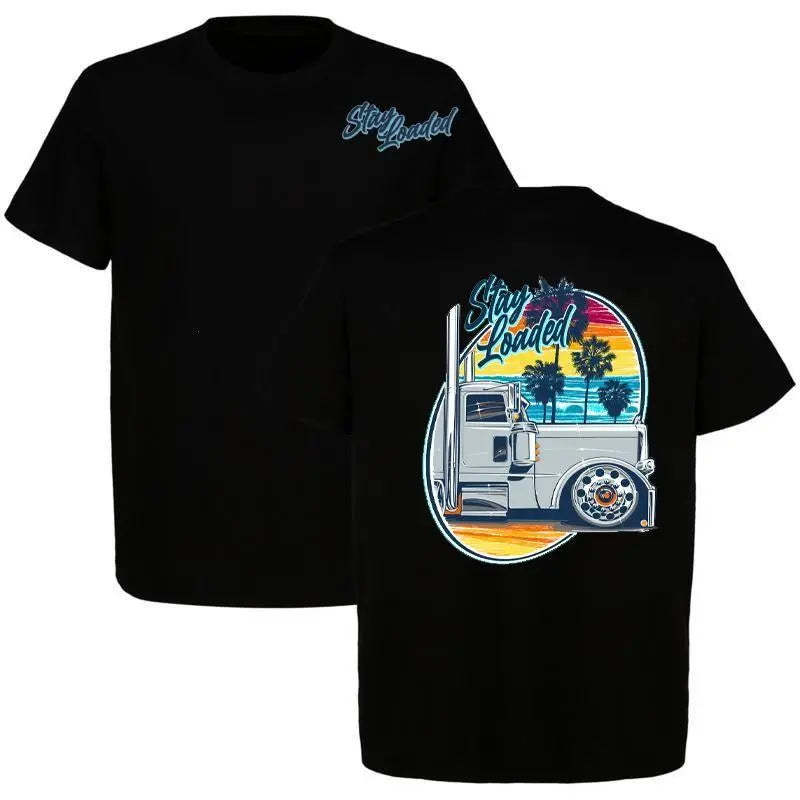 Men's Pure Cotton Soft Short-Sleeve Crew Neck Casual Fitted Tshirt - Peterbilt Semi Truck Menswear Top, Classic Retro Big Rig Trucker Streetwear Apparel