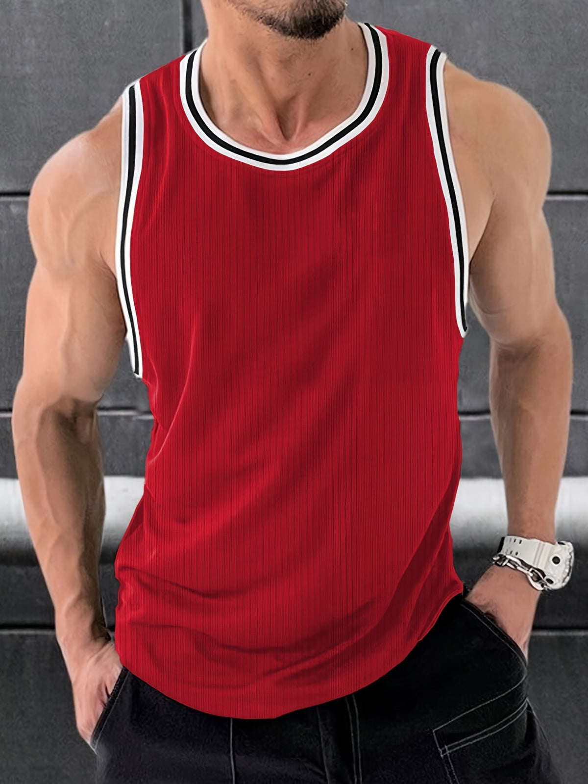 Men'S Striped Athletic Vest Basketball Sleeveless Training Outdoor Hiking Running Top Fitness Quick-Dry Breathable T-Shirt
