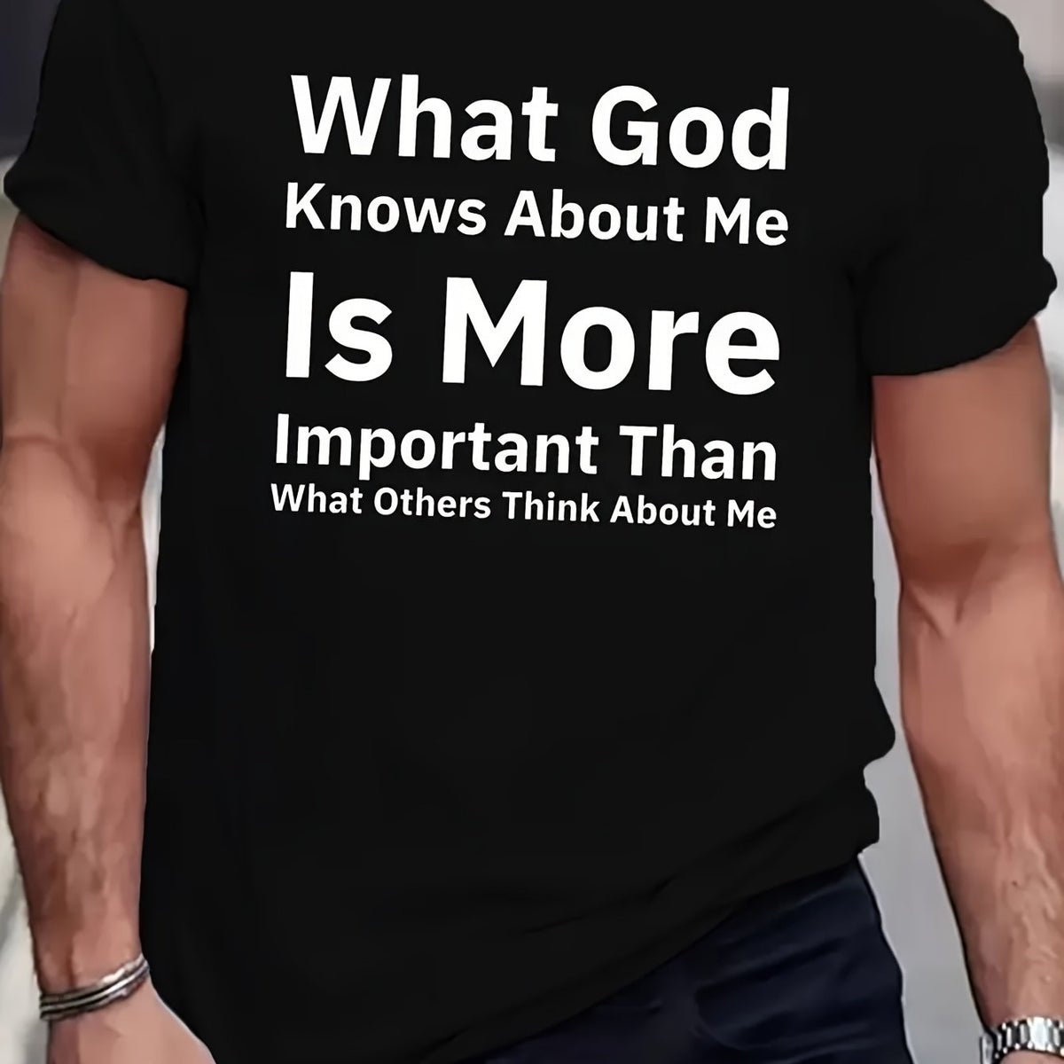 Men's Casual Pattern T-Shirt- 'God Knows Me Better' Print, Breathable and Comfortable, Summer Essential, Black with White Text, Loose Fit, Machine Washable