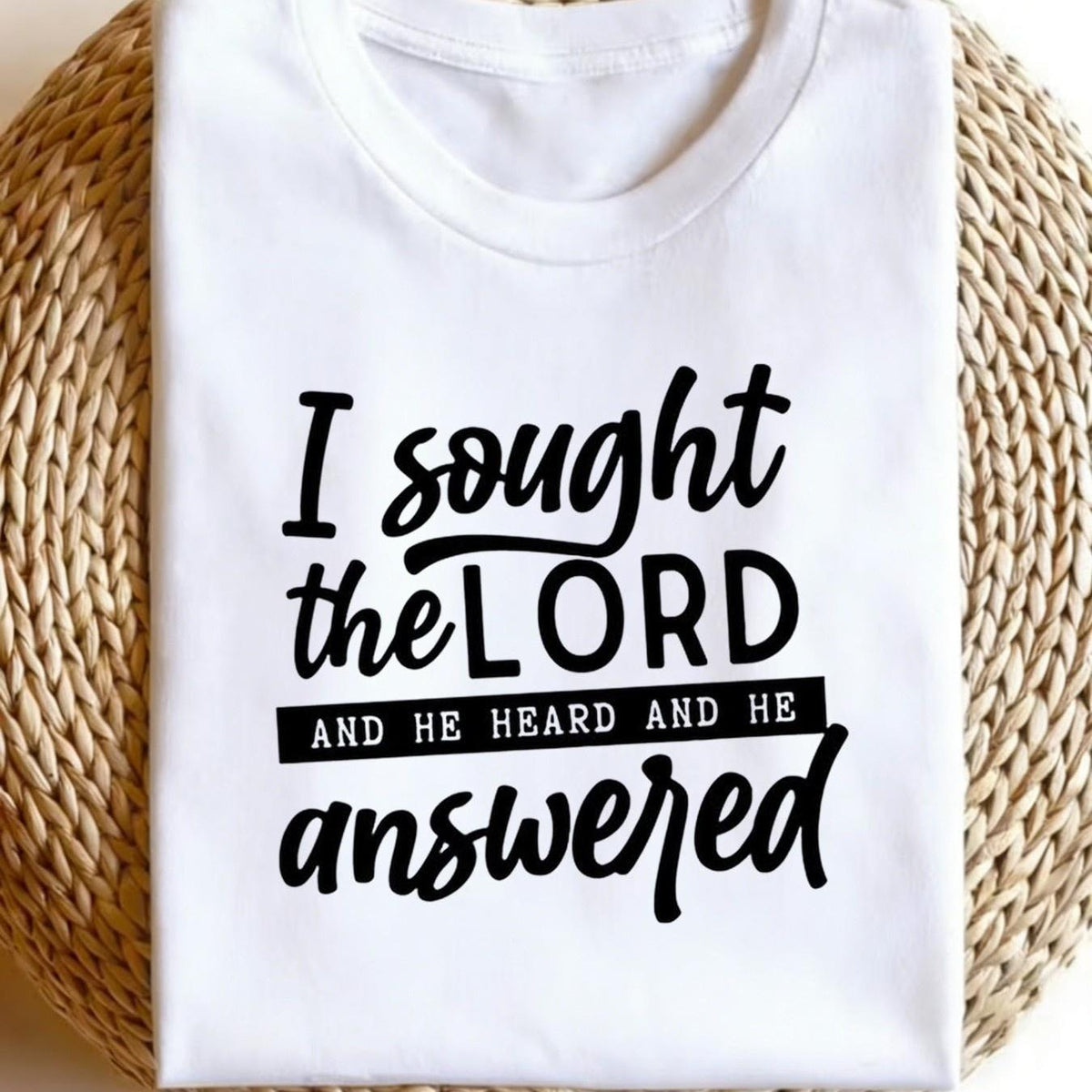 Christian Verse T Shirt Psalm 34 4 I Sought The Lord He Answered Unisex Oversized Religious Tee with Scripture Print Comfortable Breathable Summer Church Wear Perfect Christian Gift for Men