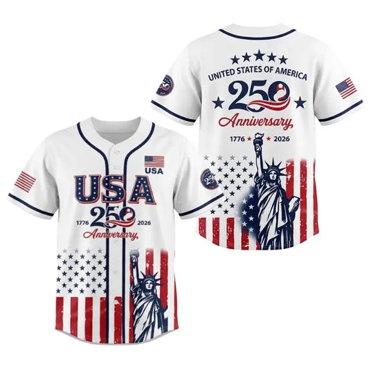 USA 250th Anniversary Patriotic Baseball Fashion Jersey - Flag & Statues Design, Short Sleeve, S/M Sizes, Oversized Professional Jersey Shirts for Fans, Casual Sporty Top for Sports & Outdoor Use