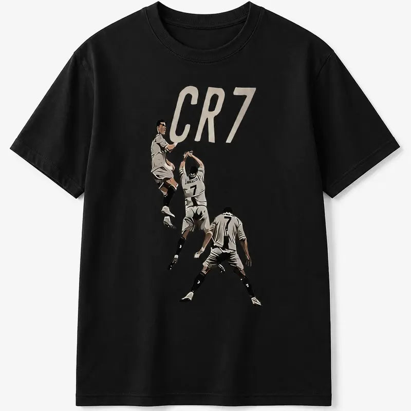 Men's & 's Ronaldo-Inspired CR7 Logo Design T-Shirt - White 'R' & '7' Lettering, Casual Round Neck Short Sleeve Tee for Fans, Casual Attire & Apparel