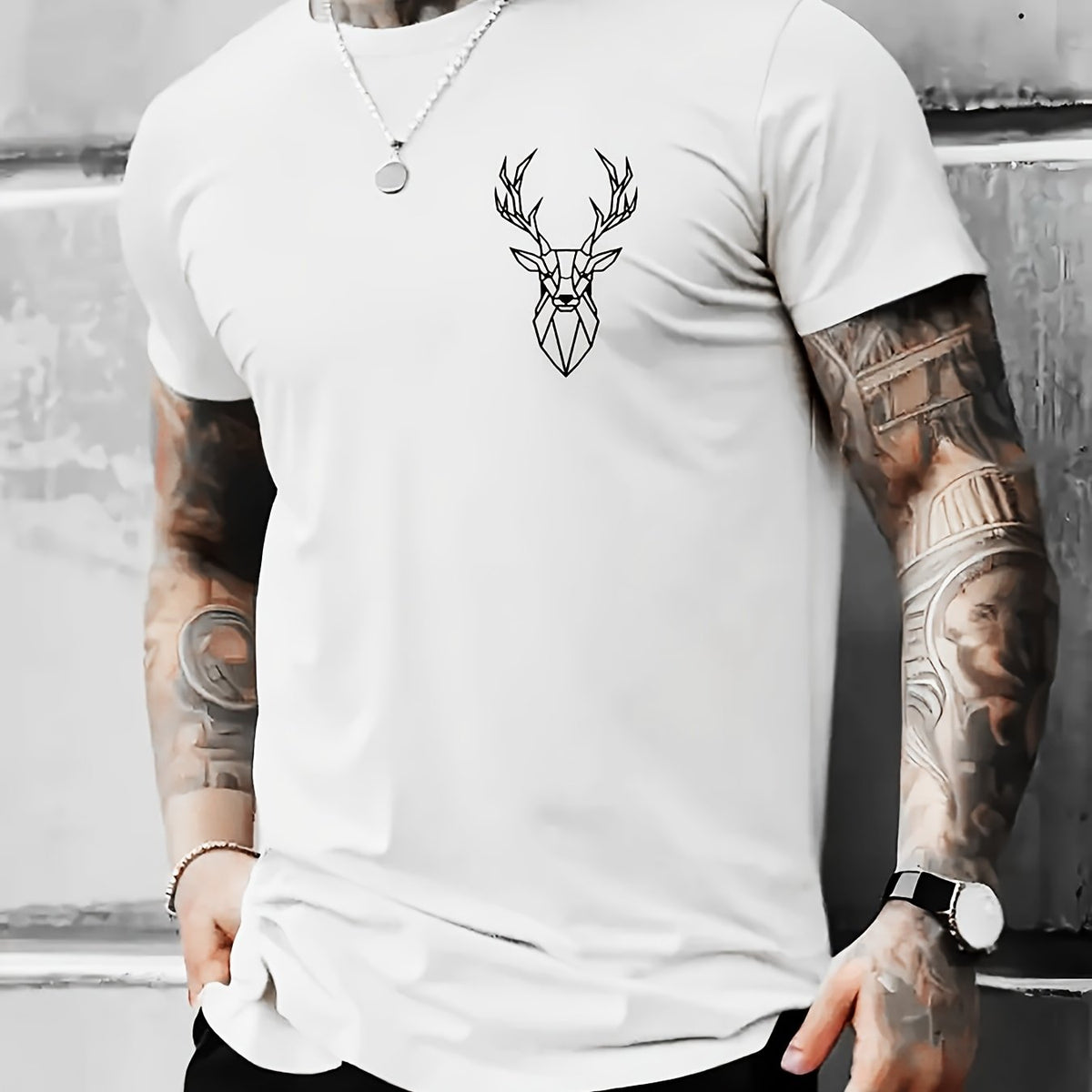 Men's stylish, casual short-sleeve T-shirt with a geometric antler print and classic shoulder fit—comfortable and versatile.