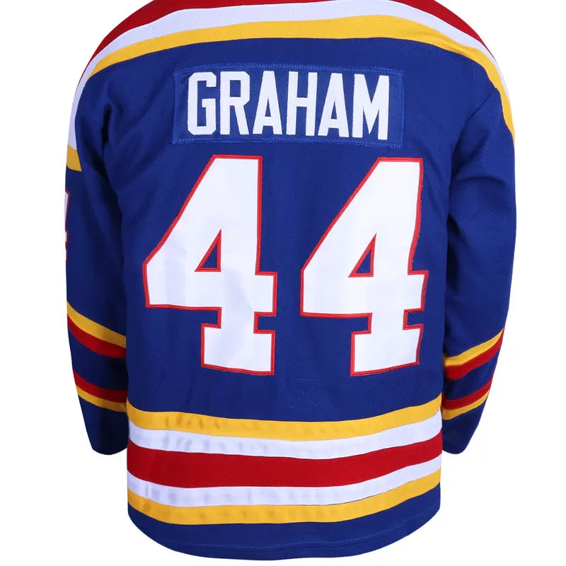 Men's Regular Cut Long Sleeve Polyester Hockey Jersey Shirts - Graham #44 Off Campus, V-Neck, Stitched Letters, Back Number, Sublimated Print, Sports Fan Apparel