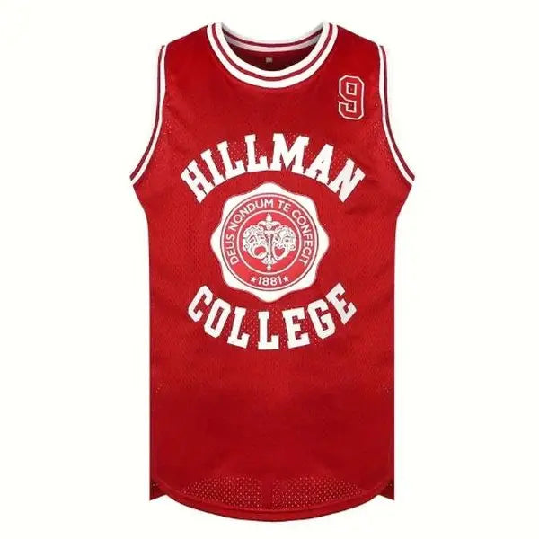 Men's Hillman College #9 Knit Fabric Crew Neck Basketball Jersey Tank Top - Men's Clothing, Mature Male Fit, Loose, Athletic Sportswear, Machine Washable for Running, Going Out, Professional Sports Use