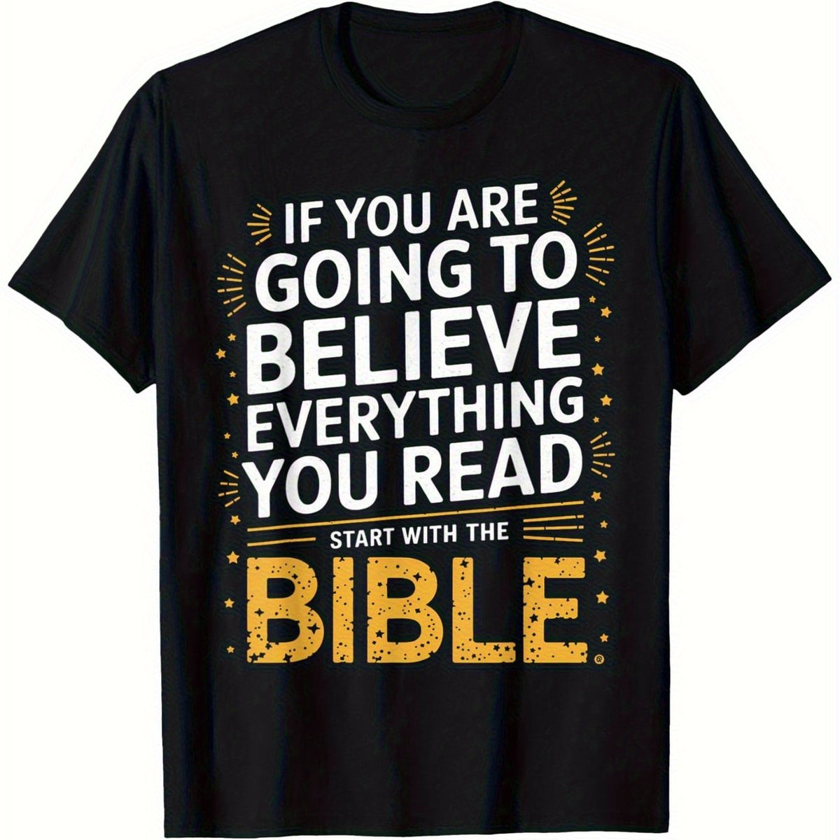 Men's Casual Short Sleeve T-Shirt with Inspirational "Start with the Bible" Print - Breathable Round Neck Tee, Regular Fit, Sizes S-XXXL, Machine Washable for Daily Wear, Travel & Fitness, Summer Clothing, Bold Text Design, Comfortable Fabric, Nontranspar