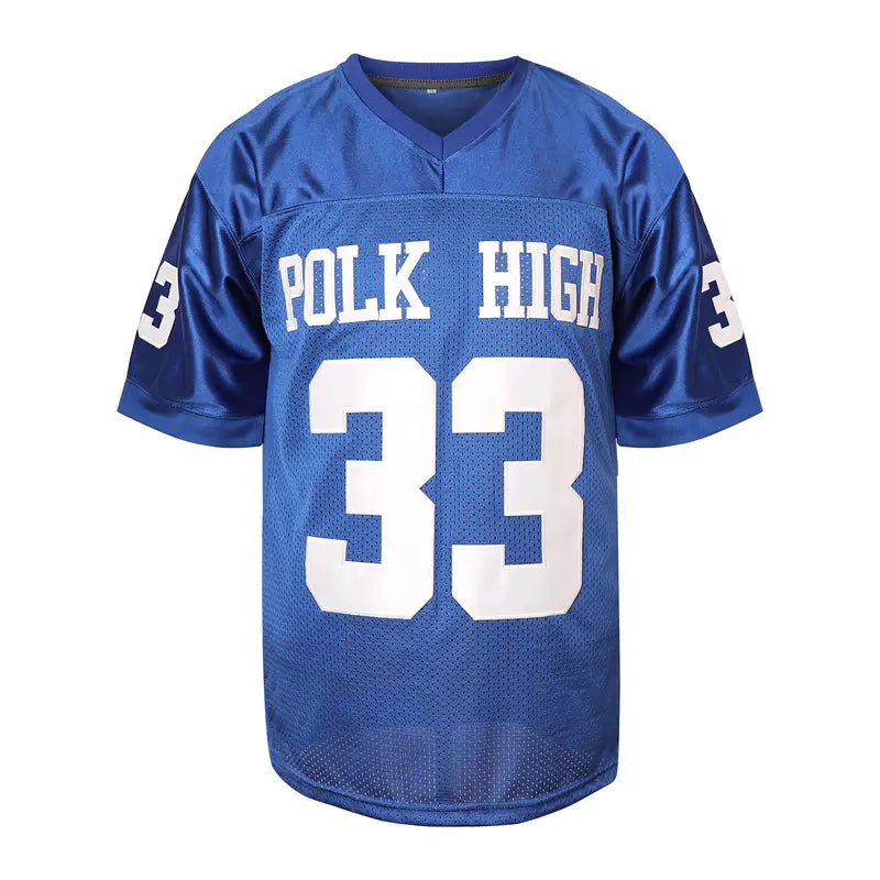 Men's Polk High Bold '33' Print Loose-Fitting Football Fan Jersey - 90s Hip Hop Costume, Lightweight Casual Breathable Knitted Short-Sleeve Sports Top, Machine-Washable Professional Athletic Apparel, 33 Jersey Identity