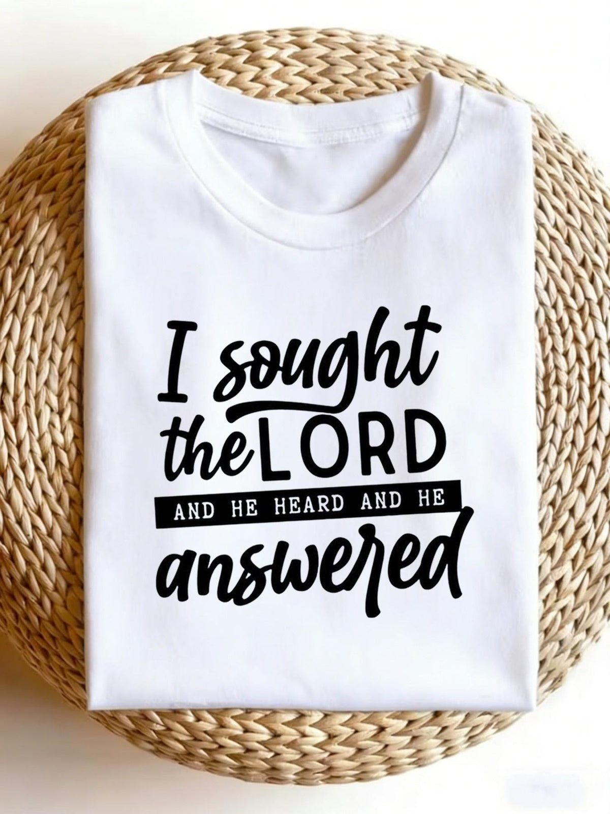 Christian Verse T Shirt Psalm 34 4 I Sought The Lord He Answered Unisex Oversized Religious Tee with Scripture Print Comfortable Breathable Summer Church Wear Perfect Christian Gift for Men