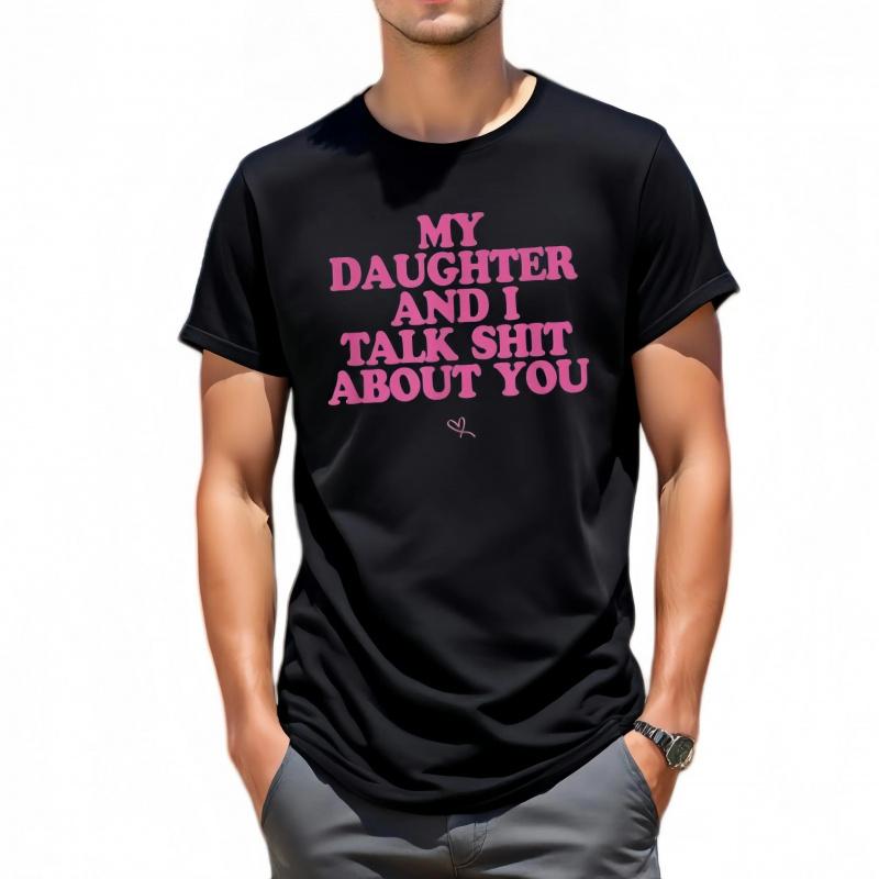 Men's Classic Short Sleeve Cotton Blend Athletic Gym T-Shirt - Crew Neck, Anti-Static, Breathable, Lightweight, Smooth Velvet Soft, Loose Fit, Reinforced Hem, Stylish Menswear with Funny 'My Daughter and I Joke About You' Graphic
