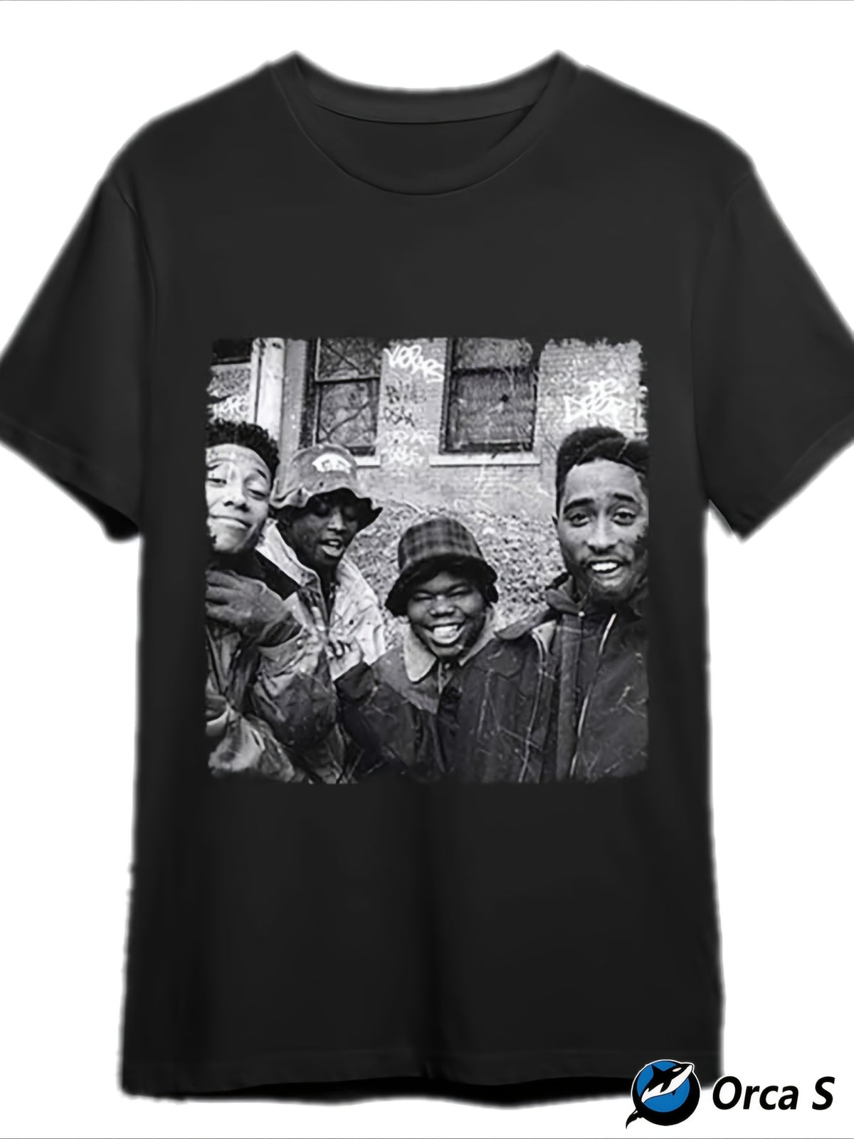 Juice 90old-Juice 90 Men's Street Print T-shirt-black Short-sleeved Round Neck Shirt, Breathable Summer Cotton T-shirt, Retro Comfortable Elastic Fabric.