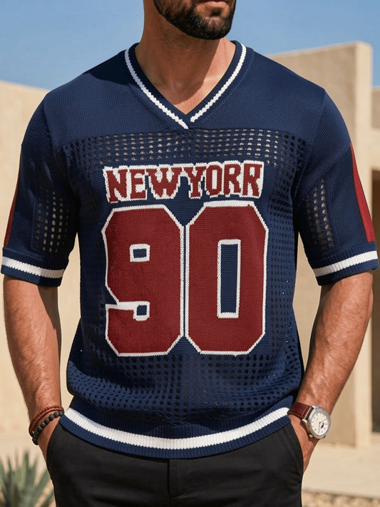 Spring Summer Men Women Unisex Easy Preppy Style Letter Number Casual Pullover Short Sleeve Sweater Top
