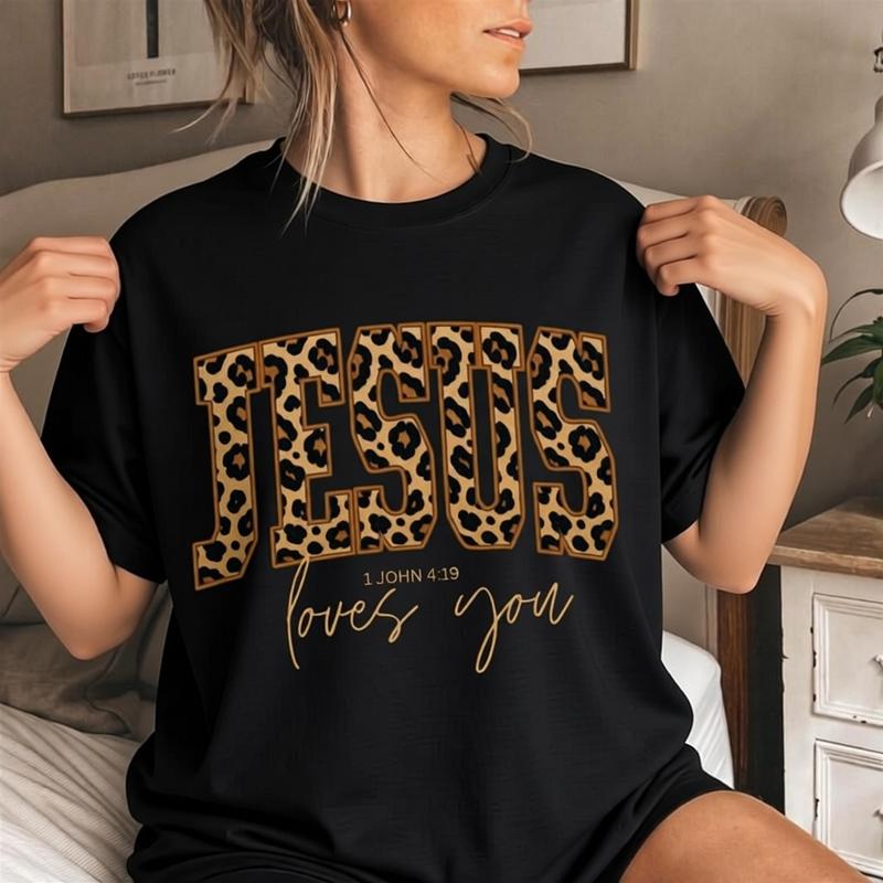 Christian Jesus Sweatshirt, Cheetah Print Bible Verse Sweatshirts, Trendy Faith Apparel Gift, Jesus Loves You, The Way The Truth The Life