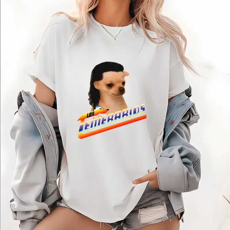 Los Temerarios Dog Collection Unisex Classic Fit Cotton Short-Sleeve Round Neck Streetwear Graphic Tee - Sports Basics Top, for Men/Women, All Seasons, Songkran