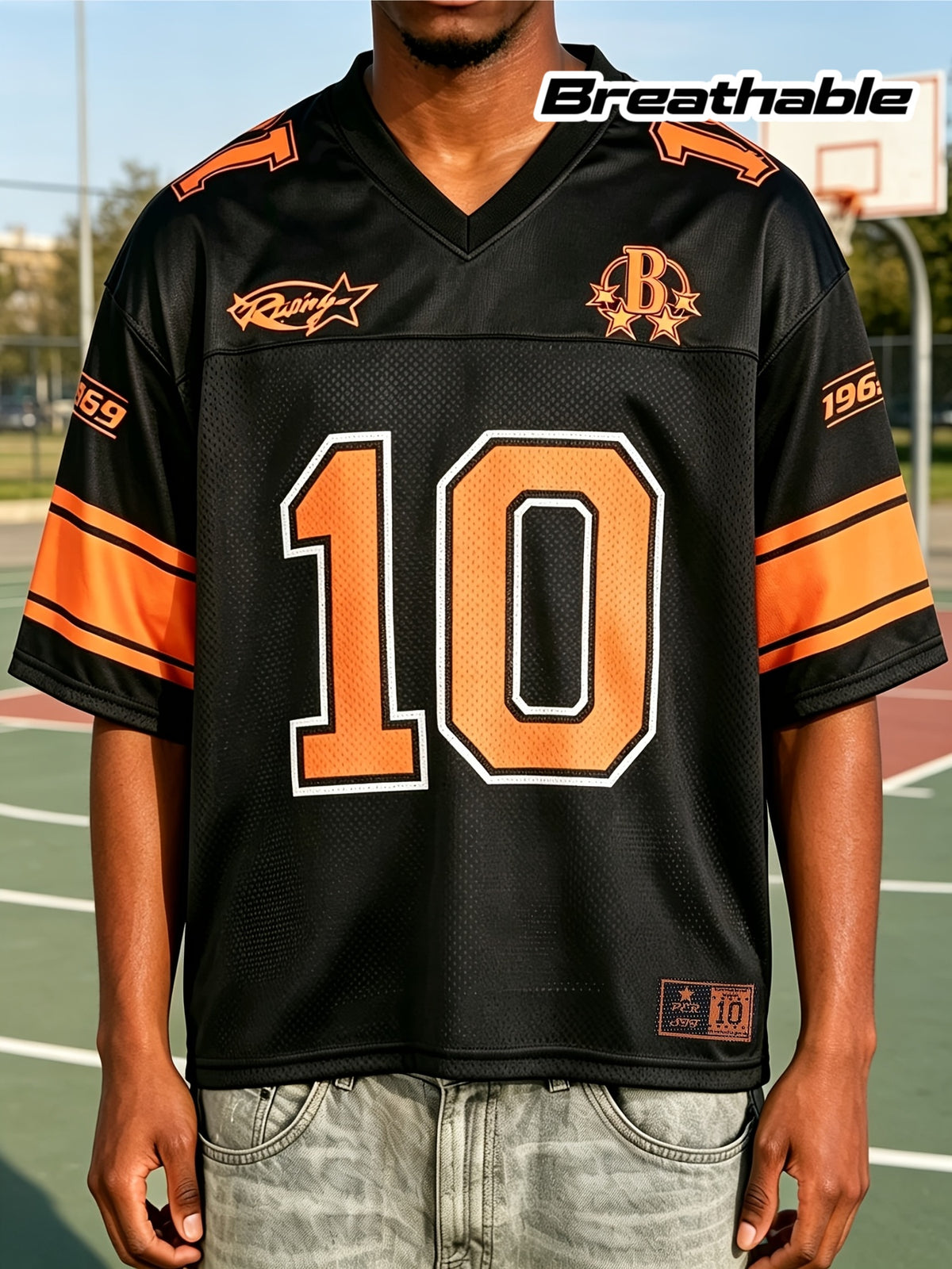 Men's American Vintage Hip-Hop Rugby Jersey T-Shirt, Mesh Breathable Loose Fit Digital Print Short Sleeve Top, Summer Streetwear Daily Wear