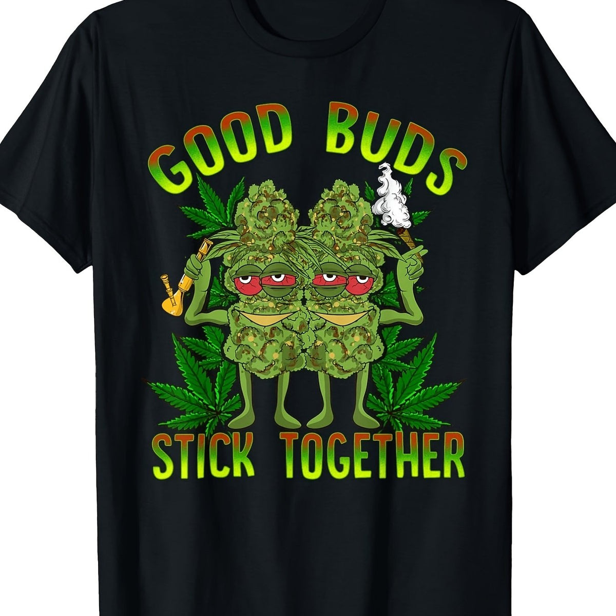 Men'S Leaf Joint Graphic T-Shirt Soft Breathable Relaxed Fit Crew Neck Short Sleeve Good Buds Stick Together Slogan Culture Design All-Season Casual Wear Machine Washable Perfect Gift Retro Casual Short-Sleeved T-Shirt with Round Neck and Printed Pa
