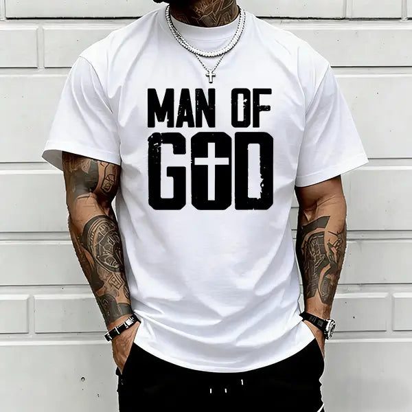 Men's Vintage Christian Cross Print Casual T-Shirt - Premium Heavyweight Cotton, Loose-Fit Round Neck Short-Sleeve Tee, Streetwear Emo Rock Punk Vibe, Hangable Fold Design, Ideal for Retro Parties