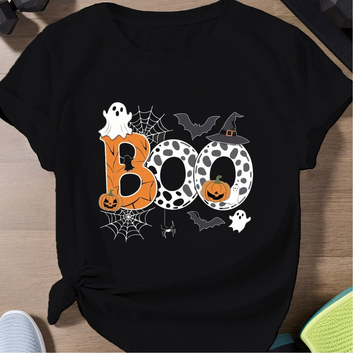 Women'S Short Sleeve T-Shirt for Halloween with a BOO Design