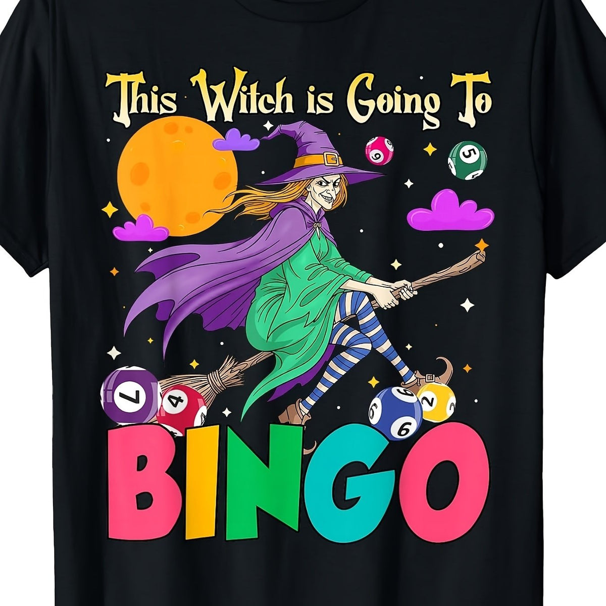 Halloween This Is Bingo T-Shirt Vintage Casual Round Neck Printed T-Shirt