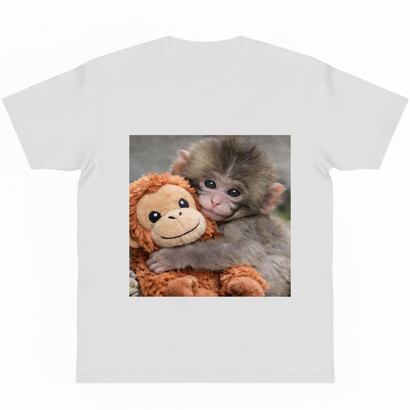 Oversize Punch Monkey Graphic Print Soft Cotton Tee - Round Neck Casual Fashion Shirt, Sports Top for Animal Lover Moms (Mother’s Day Gift)