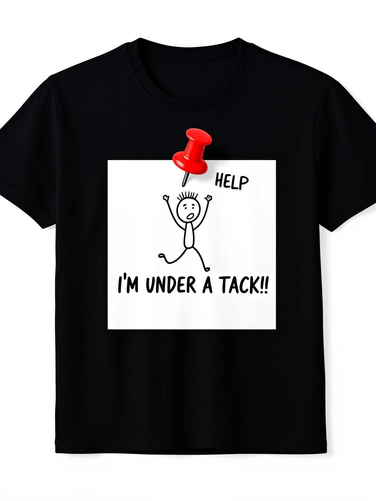 Men's Fun Stick Figure Print T-Shirt, "Help, I Tripped Over a Nail" Graphic Design, Soft Crew Neck Casual Style, Medium Stretch Knit Fabric, Regular Fit Top, Suitable for Casual and Humorous Outfits, Lightweight and Comfortable Fabric, All-Season