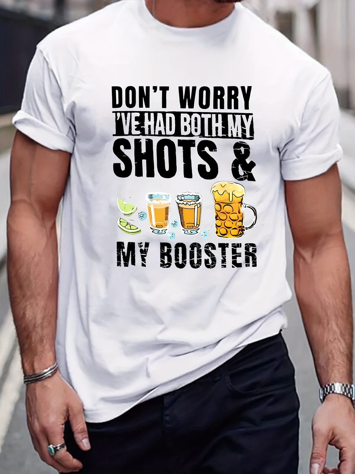 Men's Drinking Print T-shirt, Round Neck Tee Casual Clothing, Spring And Summer