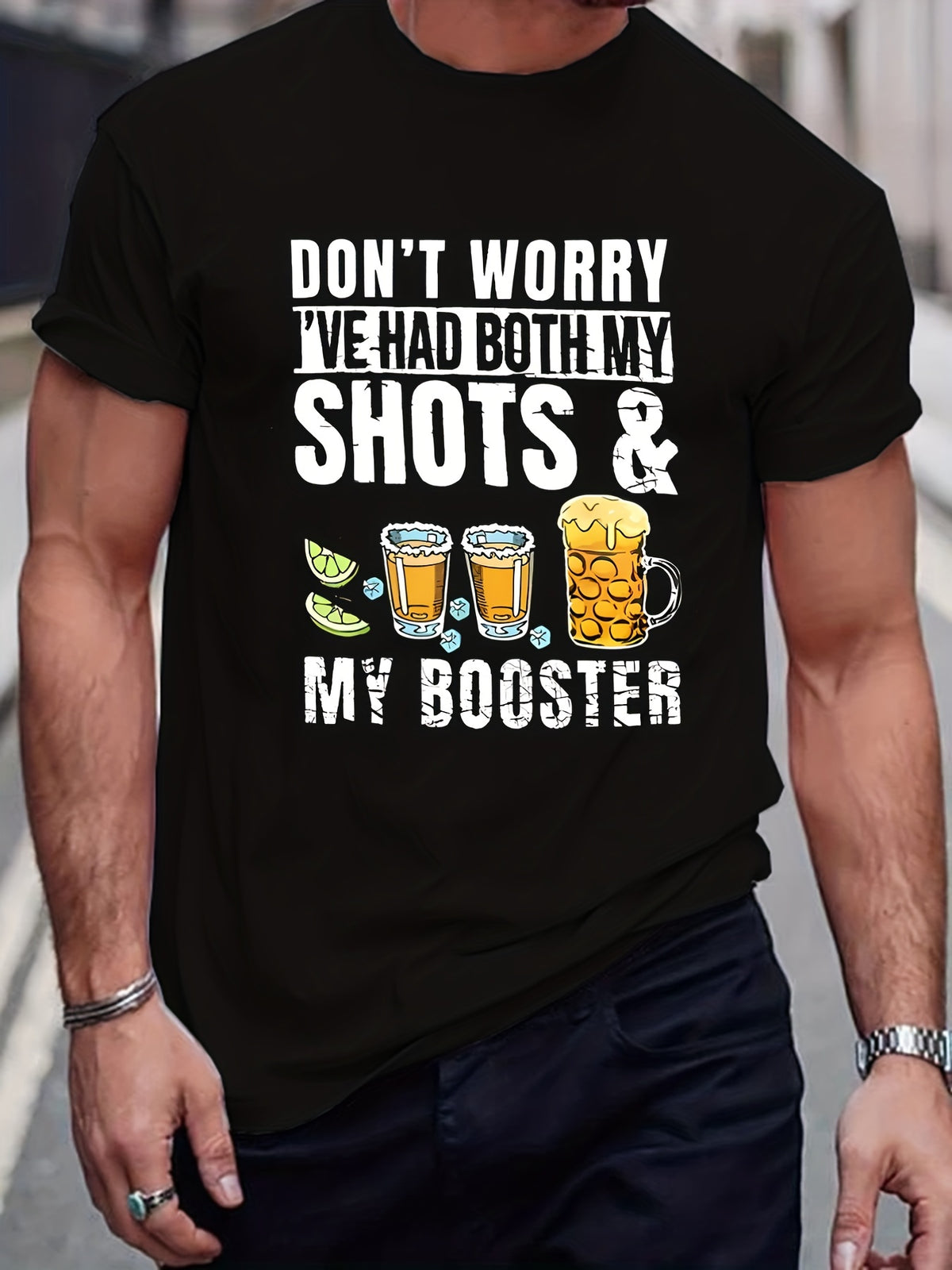 Men's Drinking Print T-shirt, Round Neck Tee Casual Clothing, Spring And Summer