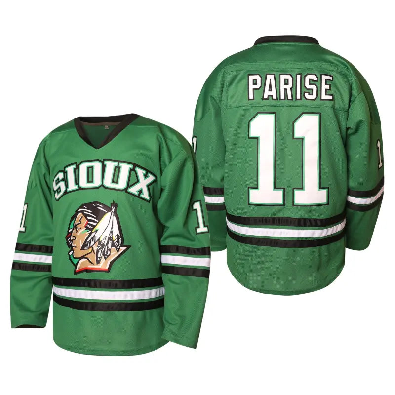 Men's #11 Zach Parise College Fighting Sioux Green Hockey Jersey - Polyester Breathable Mesh Athletic Clothes, Micro-Elastic Quick-Dry Male Casual Party Wear, Retro 90s Halloween/Jersey Parties All-Seasons Activewear