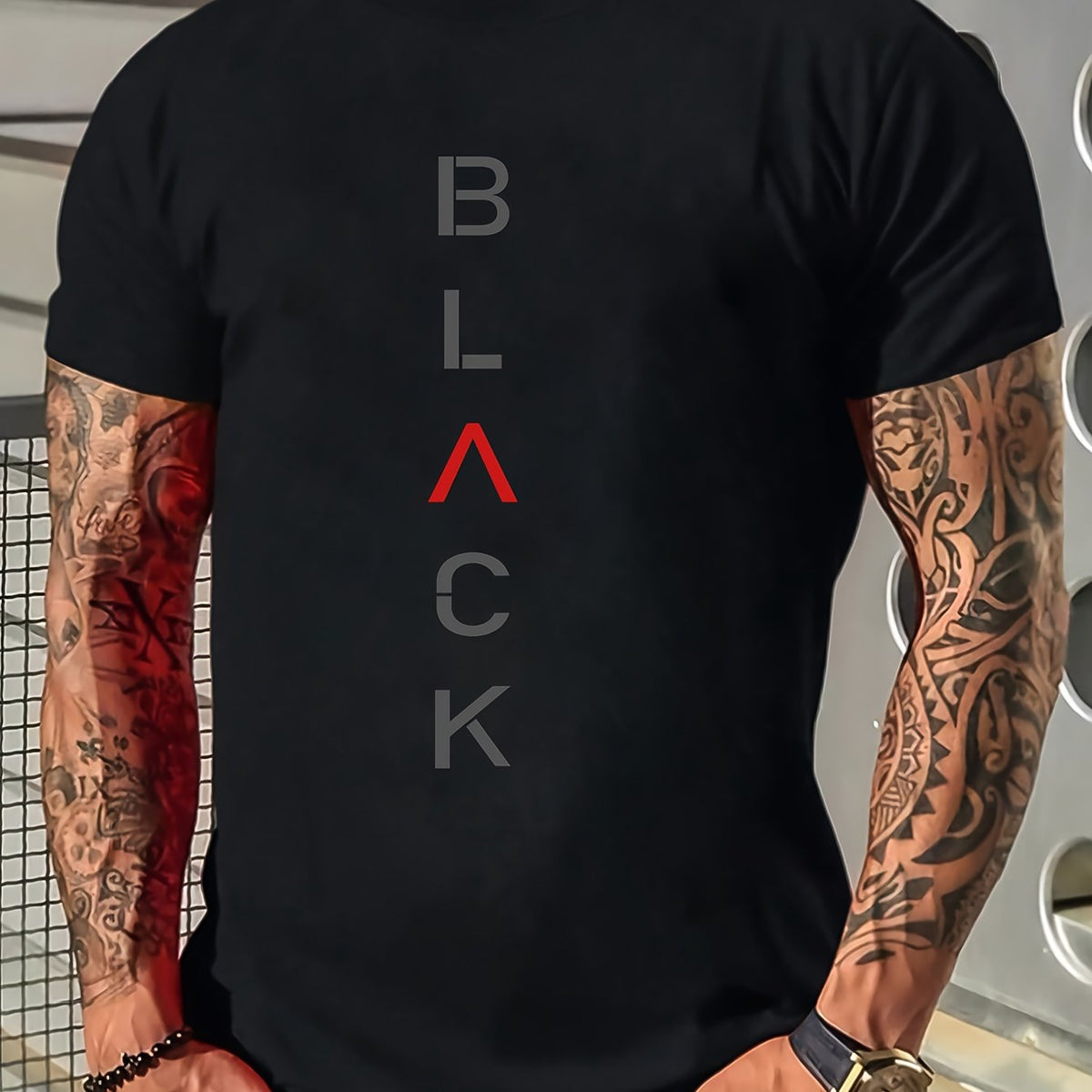 Summer Short Sleeve Pattern Print T-Shirt Versatile Men's Inner Wear Base Layer Short Sleeve