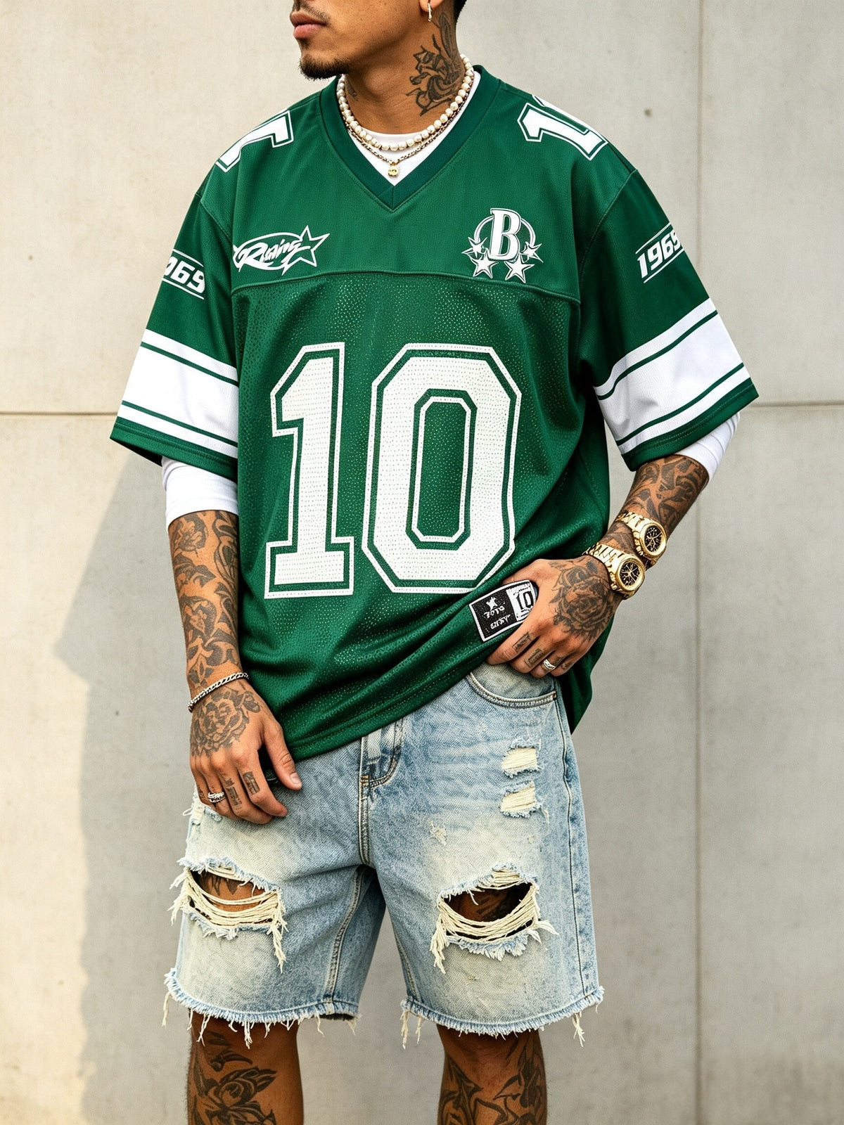 Men's Summer Casual Patterned Sports Short-Sleeve Football Jersey Style T-Shirt, Mesh Fabric Patchwork, Summer, School