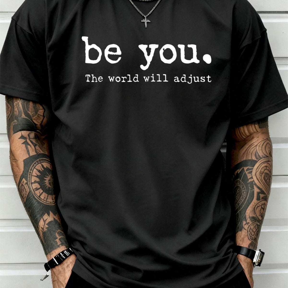 Casual Style, Men's T-Shirt, Be You Motivational Quote Design, Soft Cotton Blend Fabric, for Trendy Men with Tattoos, Casual Attire And Streetwear, Plus Size Available