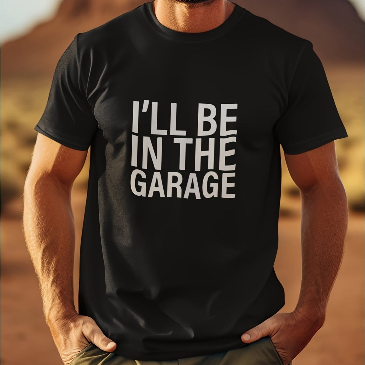 The Casual White Words I'LL BE IN THE GARAGE Seem to Show A Unique Feeling for The Garage TshirtBreathable Short-sleeved Casual Shirt with a Simple Design, Suitable for Gyms, Travel, Beaches, and Training Occasions.