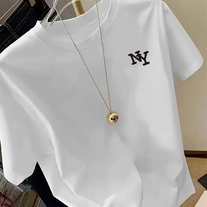 Men's Cotton Crew Neck Aesthetic Slight-Stretch Iron-On Print Tee Top - Comfortable Casual Daily Wear, Versatile for Multi-Season Use, Pairable with Baseball Accessories, Cargo Pants, Leather Items, New Year Ready