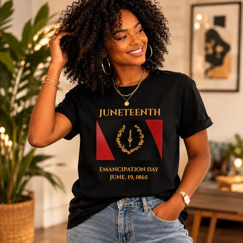 Juneteenth Printed Graphic Tee, Casual Unisex Shortsleeve Round Neck Shirt for Emancipation Day Celebration, Fitted, Streetwear, Top