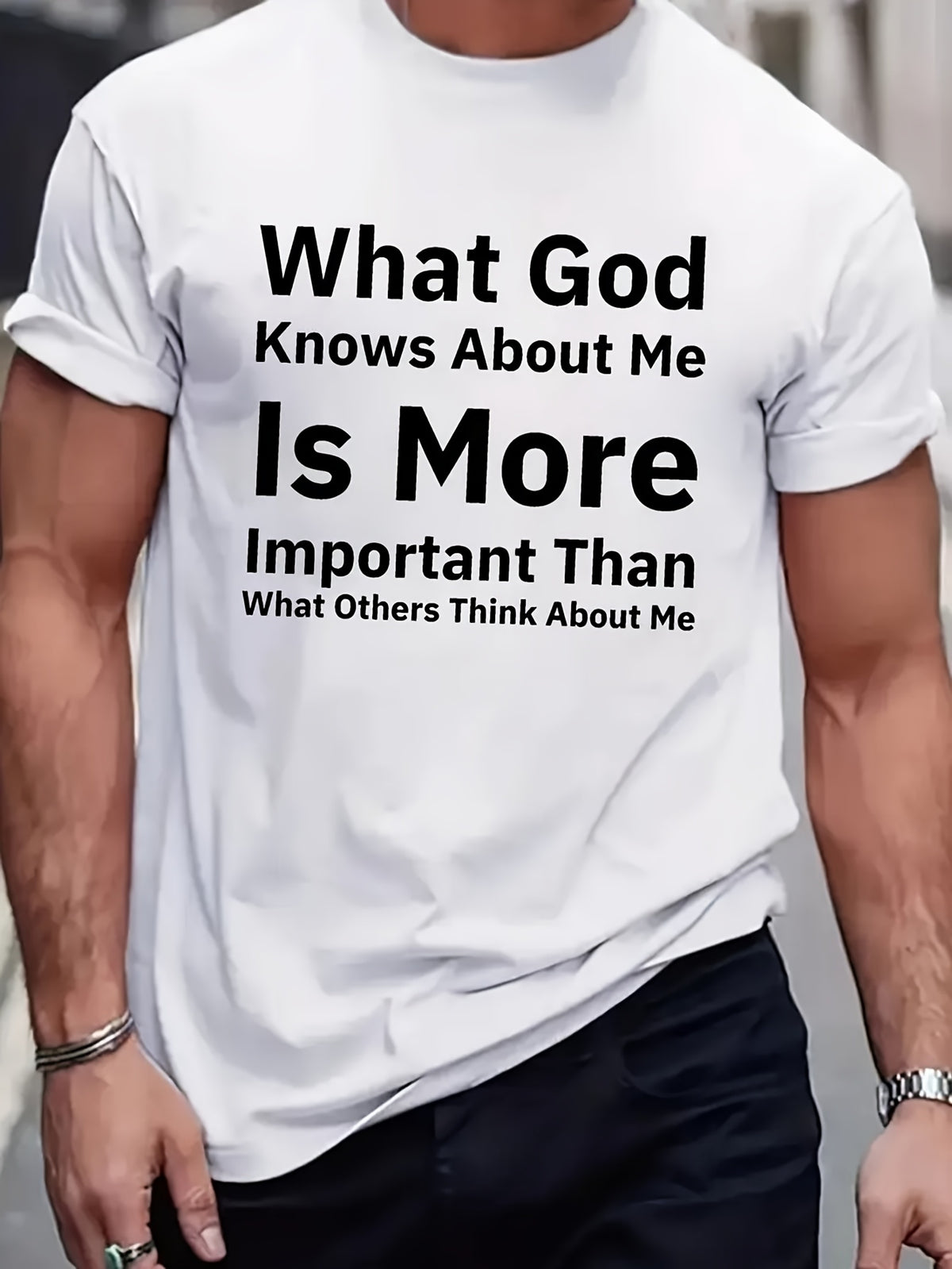 Men's Casual Pattern T-Shirt- 'God Knows Me Better' Print, Breathable and Comfortable, Summer Essential, Black with White Text, Loose Fit, Machine Washable