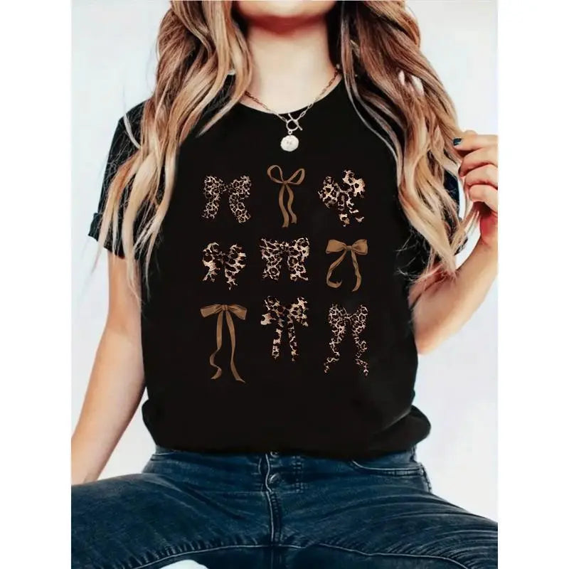 Women's 100%25 Cotton Graphic T-Shirt - Comfortable, Lightweight, Leopard Print/Black Floral, Casual Loose Fit, Short Sleeve Crew Neck, Breathable Summer Top, Low Iron, Cold Wash (Plus Size Women's Clothing Option)
