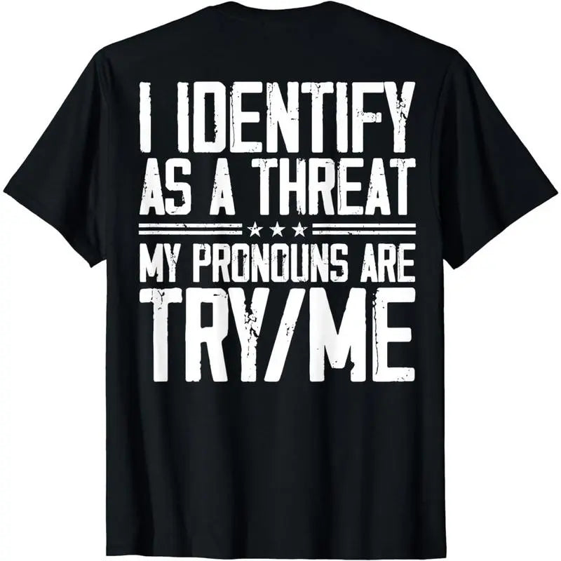 Men's Retro Heavyweight Cotton Graphic T-Shirt - Short-Sleeve, Round Neck, Fitted Cut, Soft Basics, Cheeky Quote "Try Me" on Back, Sporty Chic, Easter, Party, Streetwear Top