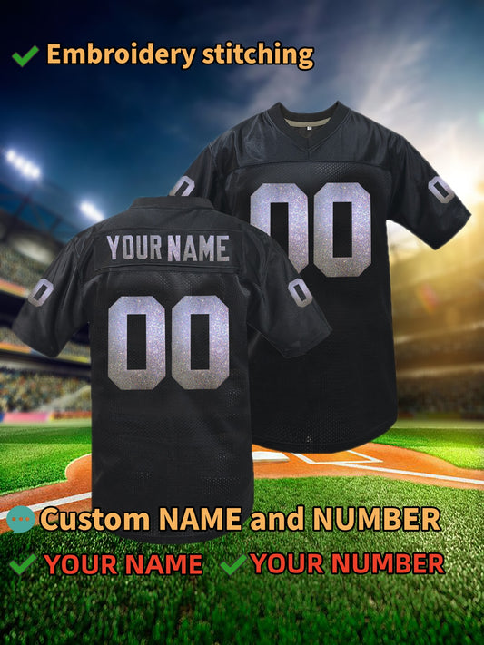 [Custom Item] Customized Name And Number Design, Men'S Short Sleeve Loose Breathable V-Neck Rugby Jersey, Sports Shirt for Team Training