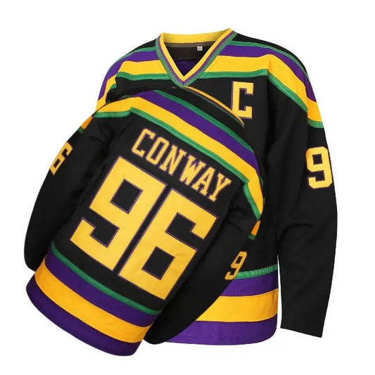 Mighty Ducks Movie Hockey Sports Jersey - Iconic Players (Charlie Conway 96, Adam Banks 99, Greg Goldberg 33, Gordon Bombay 66), Team Colors White-Green Style, Cooler Wear, Multi-Size, Comfortable, Breathable, Stylish, Versatile Sports Collectible Jersey