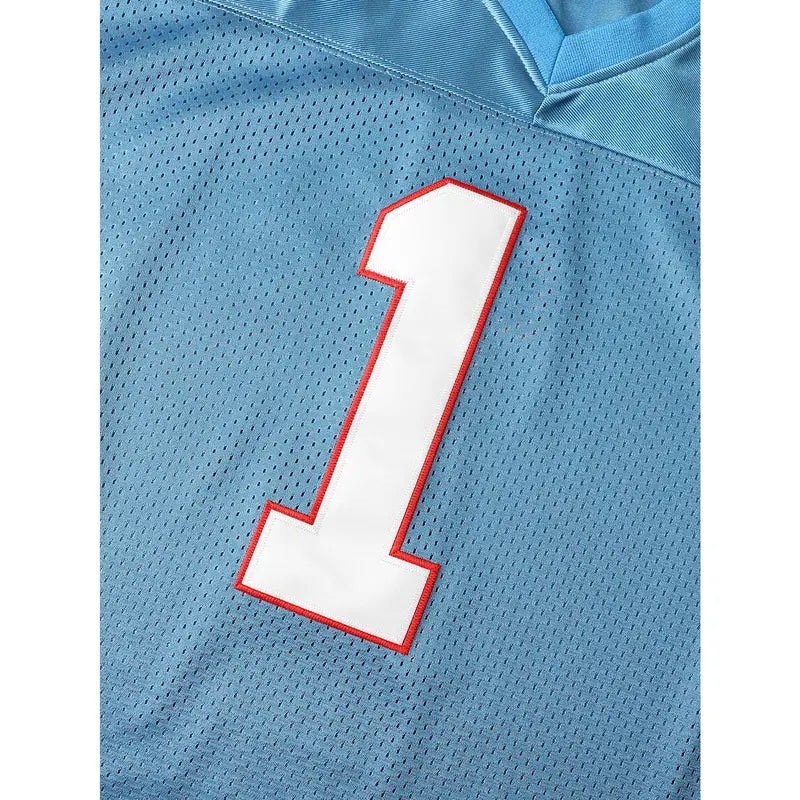Men's Moon Blue #1 Lightweight Short Football Soccer Jersey - Breathable, Embroidered Athletic Active Top, Sportswear Style Soccer Training Jersey for Competition, Outdoor Sports