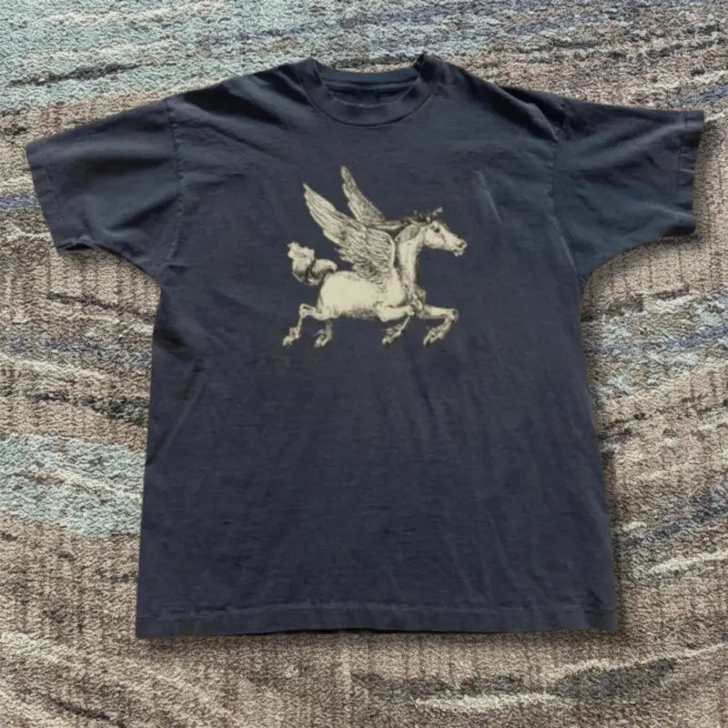 Gildan Men's And Women's T-Shirt, Pegasus Graphic Tee, Animal T-Shirt, Unisex Vintage Graphic Tees Gothic Grunge Y2K Emo Scene Amity Affliction Style Clothes Men Women Streetwear Summer