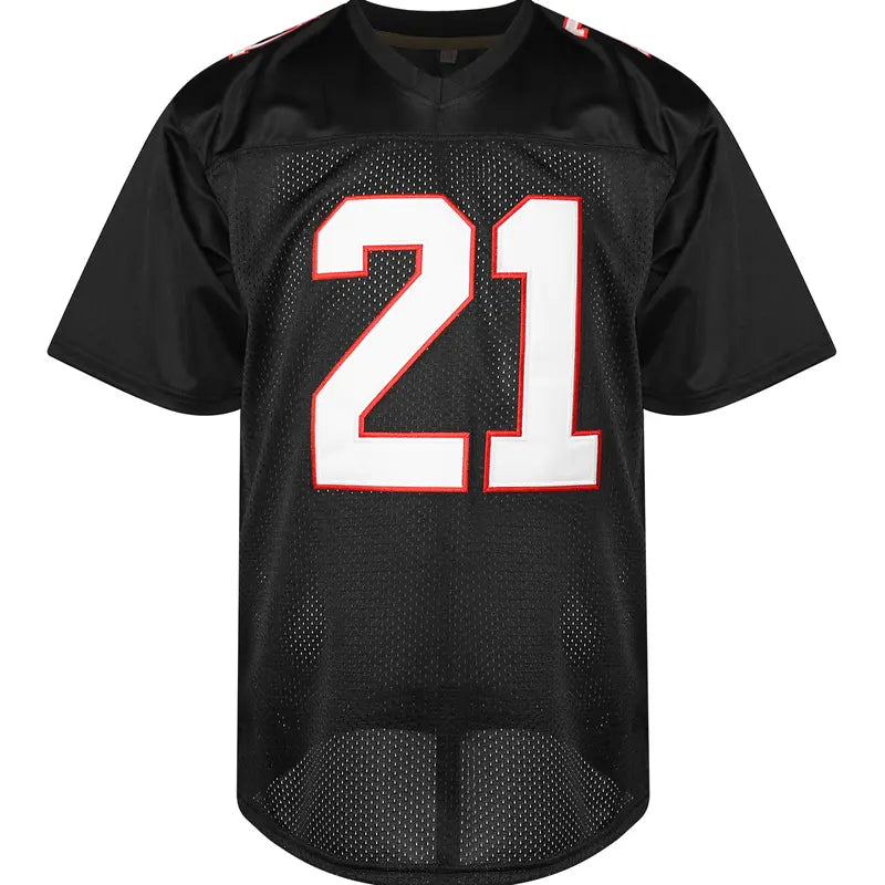 Men's #21 Sanders Retro Black Football Jersey - V-Neck Pullover Polyester Clothes, Quick-Drying Breathable Loose Athletic Apparel with Letter Number, Jersey Style for Football Enthusiasts, Football Jersey Style