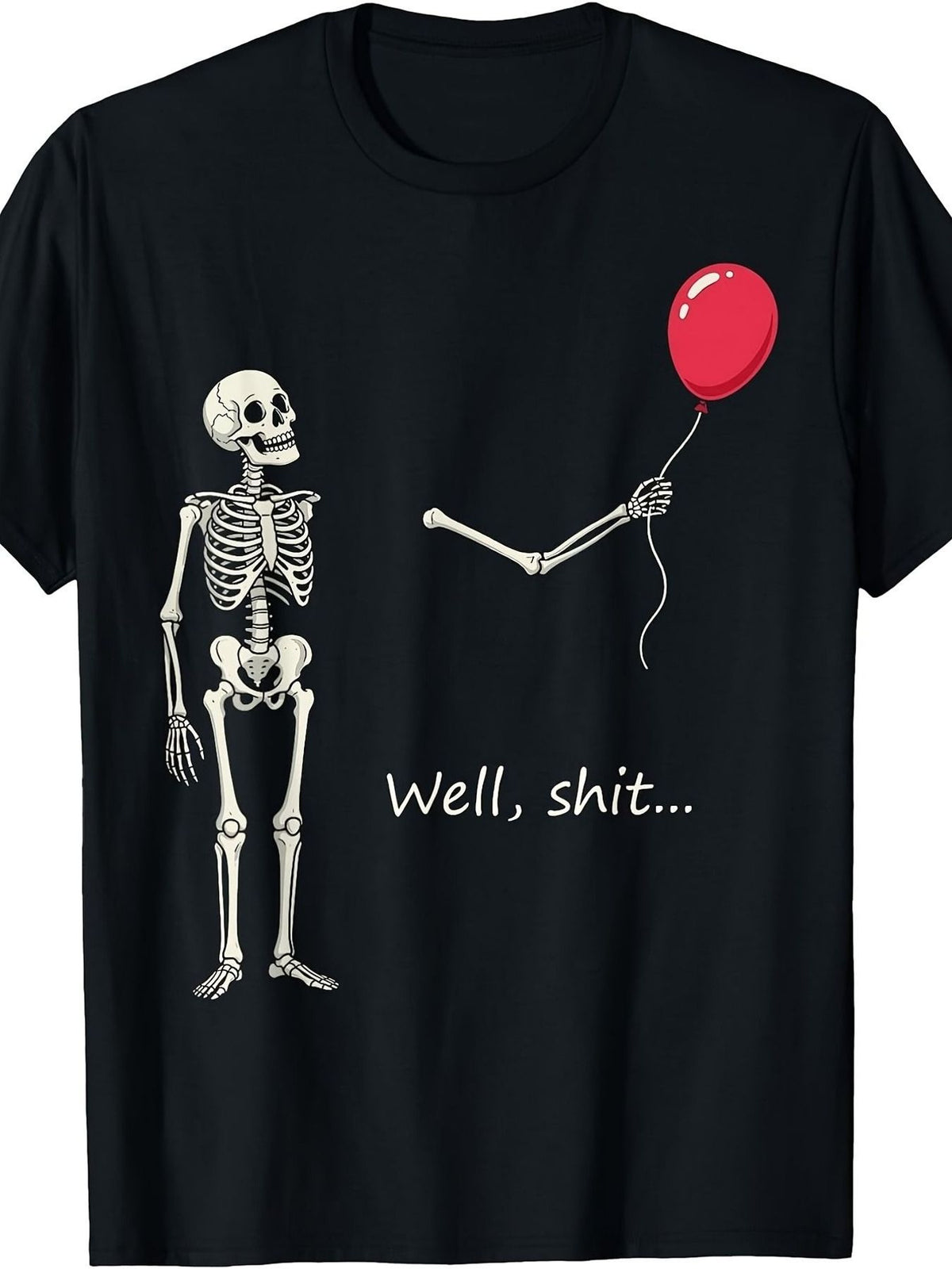 Halloween Skeleton Graphic Plus Size Men'S T-Shirt, Funny Red Balloon Print Crew Neck Tee, Loose Casual Short Sleeve Top, Comfortable Stylish Apparel for Holiday Party Daily Wear